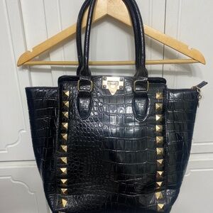 Faux crocodile black studded purse